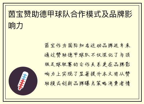 茵宝赞助德甲球队合作模式及品牌影响力